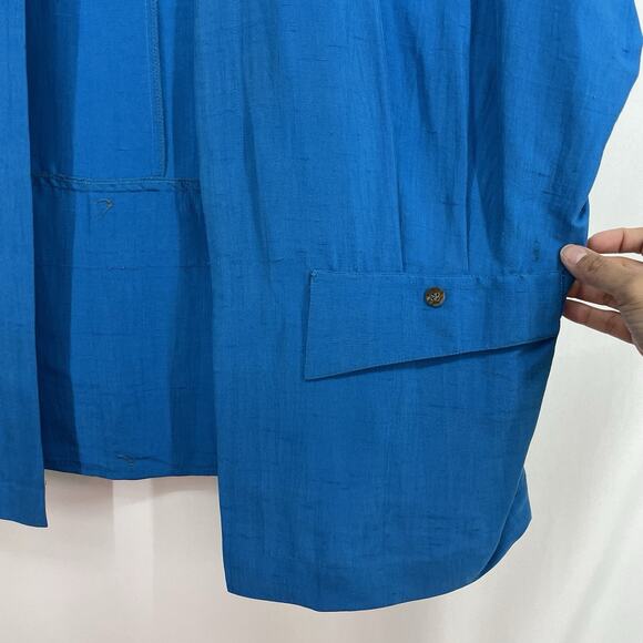 CHAR 100% SILK Jacket Size 8 / Large Vintage Open Front Cobalt Blue Should Pads - Picture 5 of 10